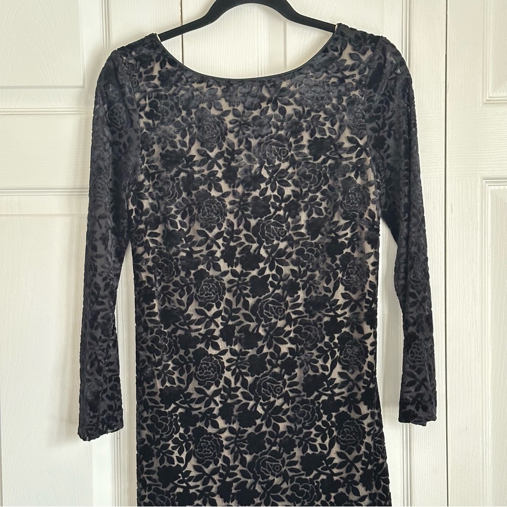 Vtg Velvet Cutout Dress Womens 10P Black Floral Maxi 90s Whimsigoth Fairy Grunge - Picture 2 of 13